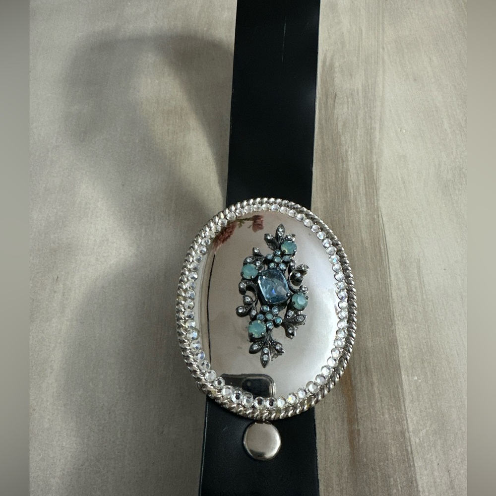 Silver Blue Rhinestone Belt Buckle - Picture 2 of 6